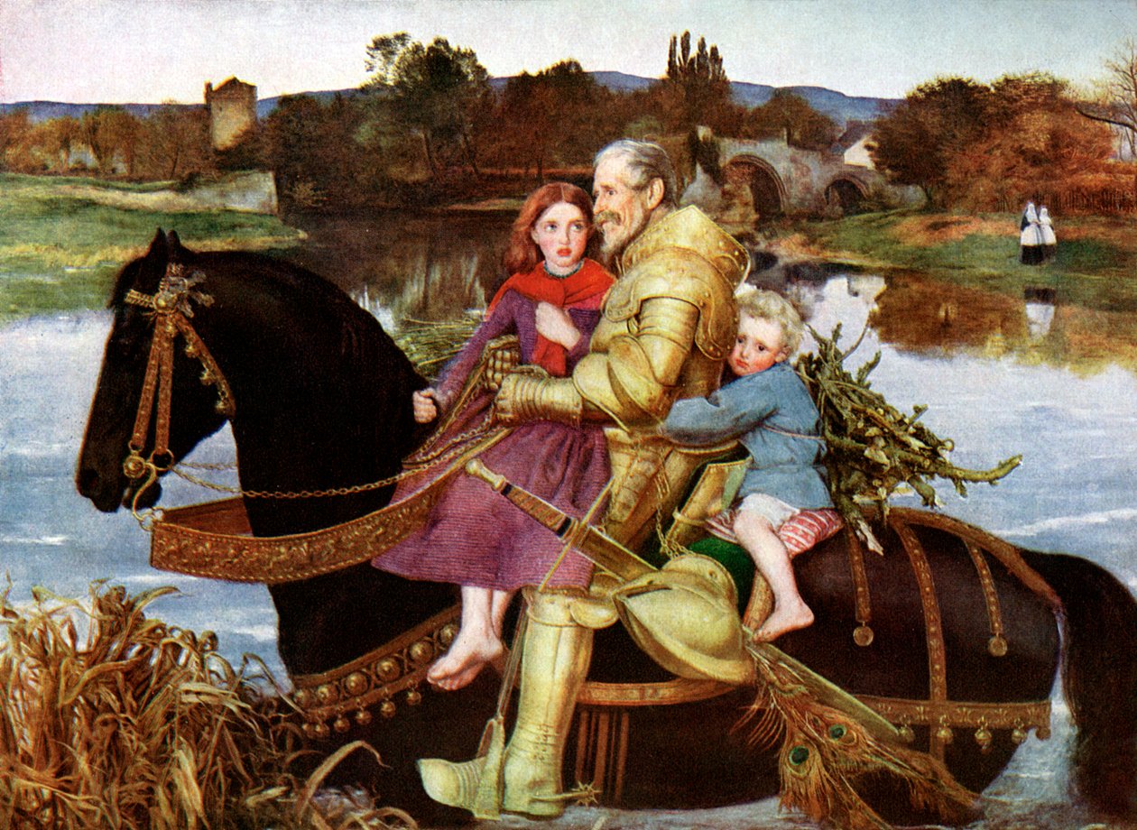 Sir Isumbras al guado, XIX secolo da John Everett Millais