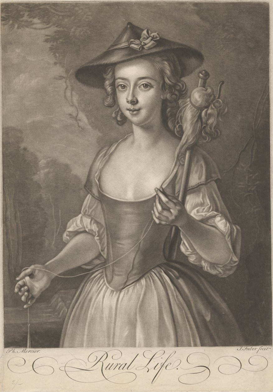 Una ragazza che fila il filo da John Faber the younger