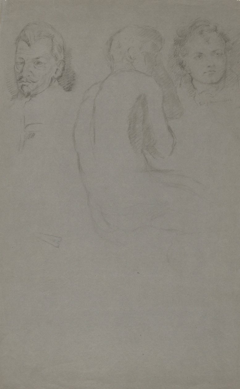 Due studi di ritratto e un nudo maschile, seduto da John Ferguson Weir