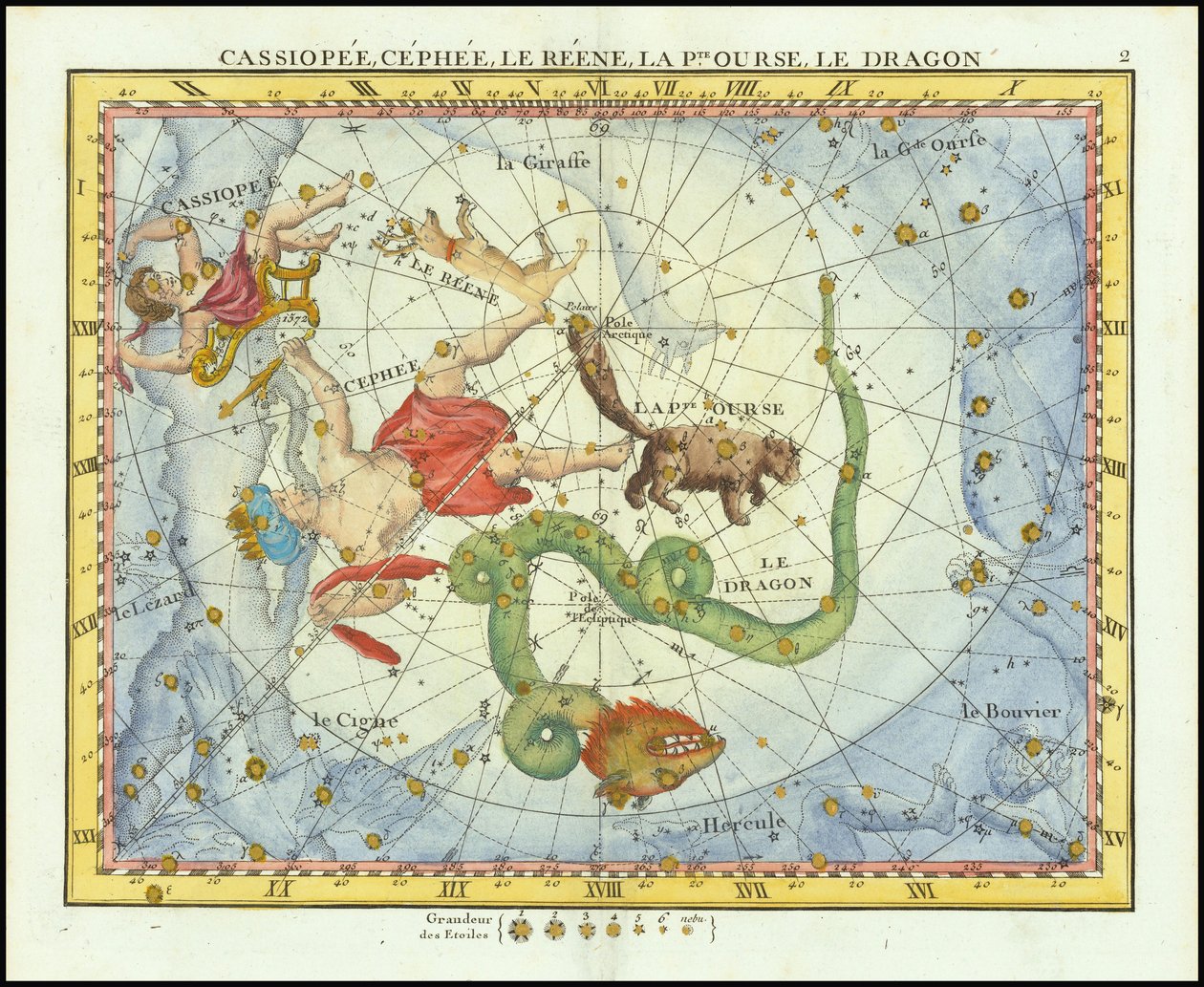 1776 - John Flamsteed - Cassiopee, Cehee, Le Renne, La Pt.Ourse, Le Dragon (Cassiopea, Cefeo, Orsa Minore e Draco) da John Flamsteed