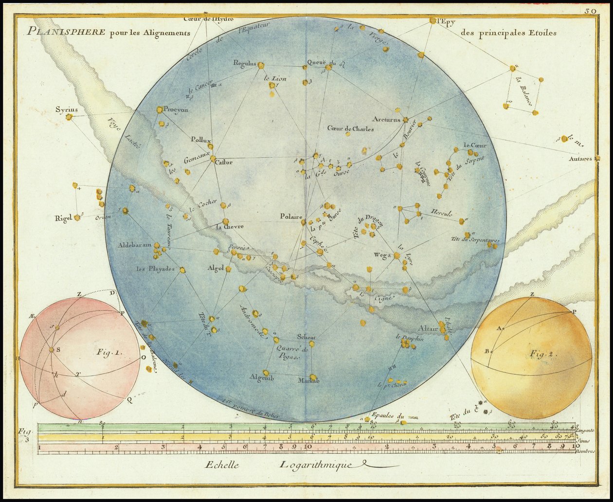 1776 - John Flamsteed - Planisfero per gli allineamenti delle stelle principali da John Flamsteed