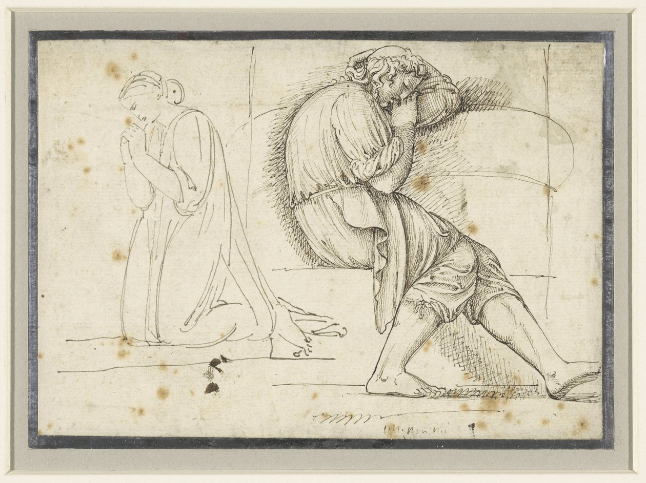 Foglio di studio con un giovane addormentato e una donna inginocchiata in preghiera da John Flaxman (II)