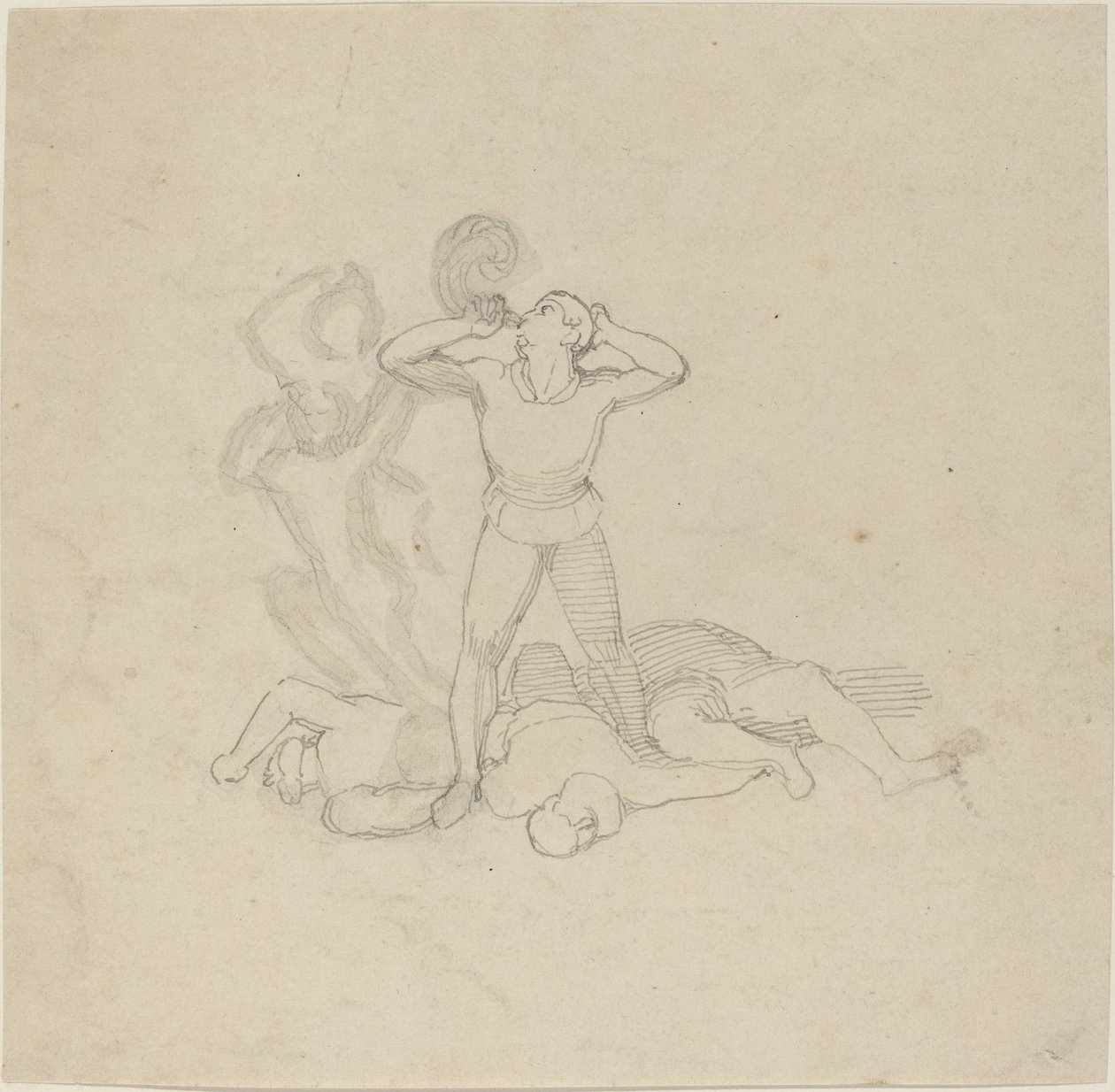 Figura in piedi sopra cadaveri, suonando un corno da John Flaxman