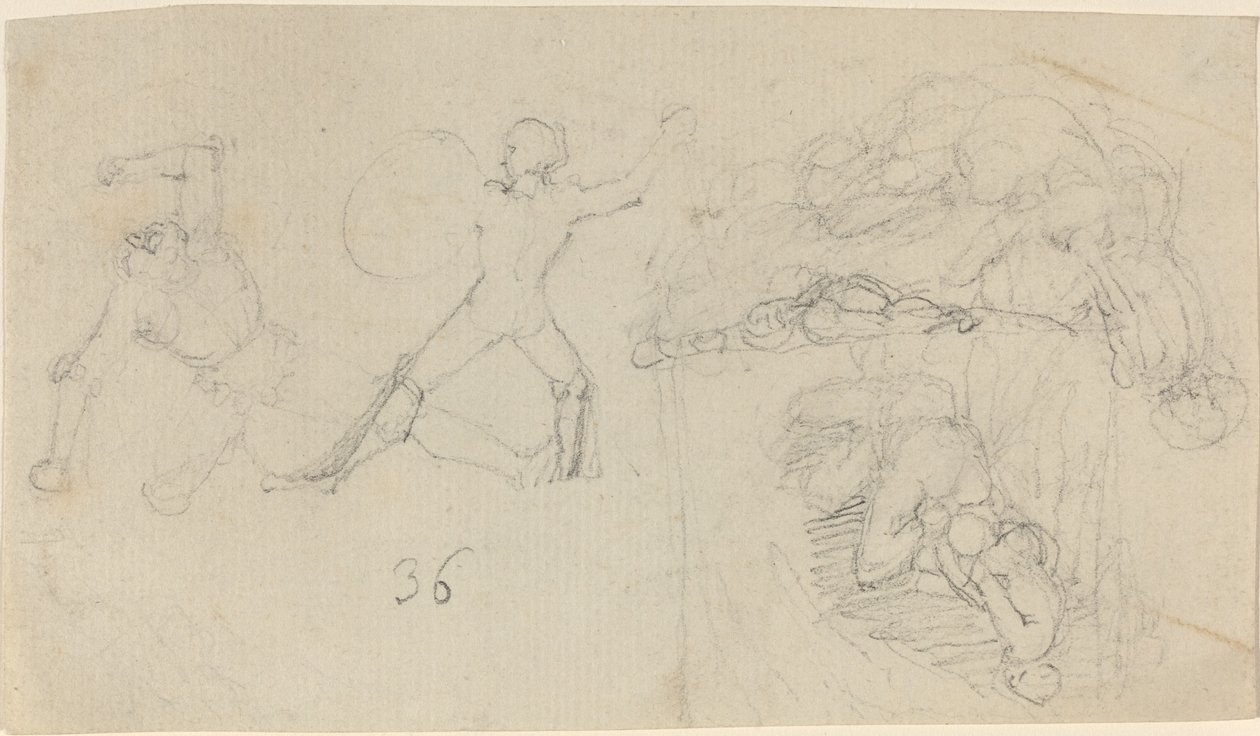 Foglio di schizzi, inclusi due guerrieri che combattono da John Flaxman