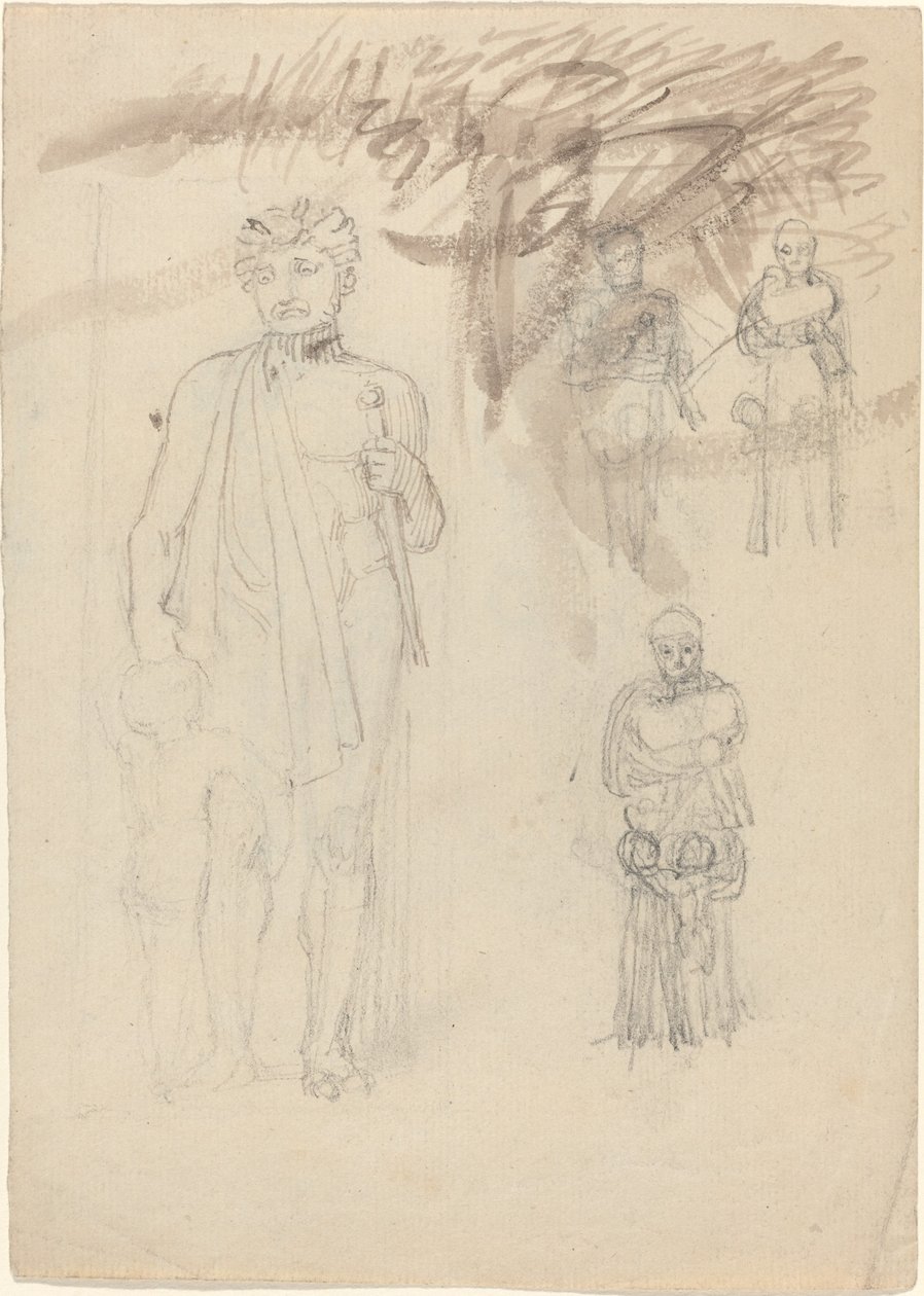 Foglio di studi, incluso guerriero con bambino (recto e verso) da John Flaxman