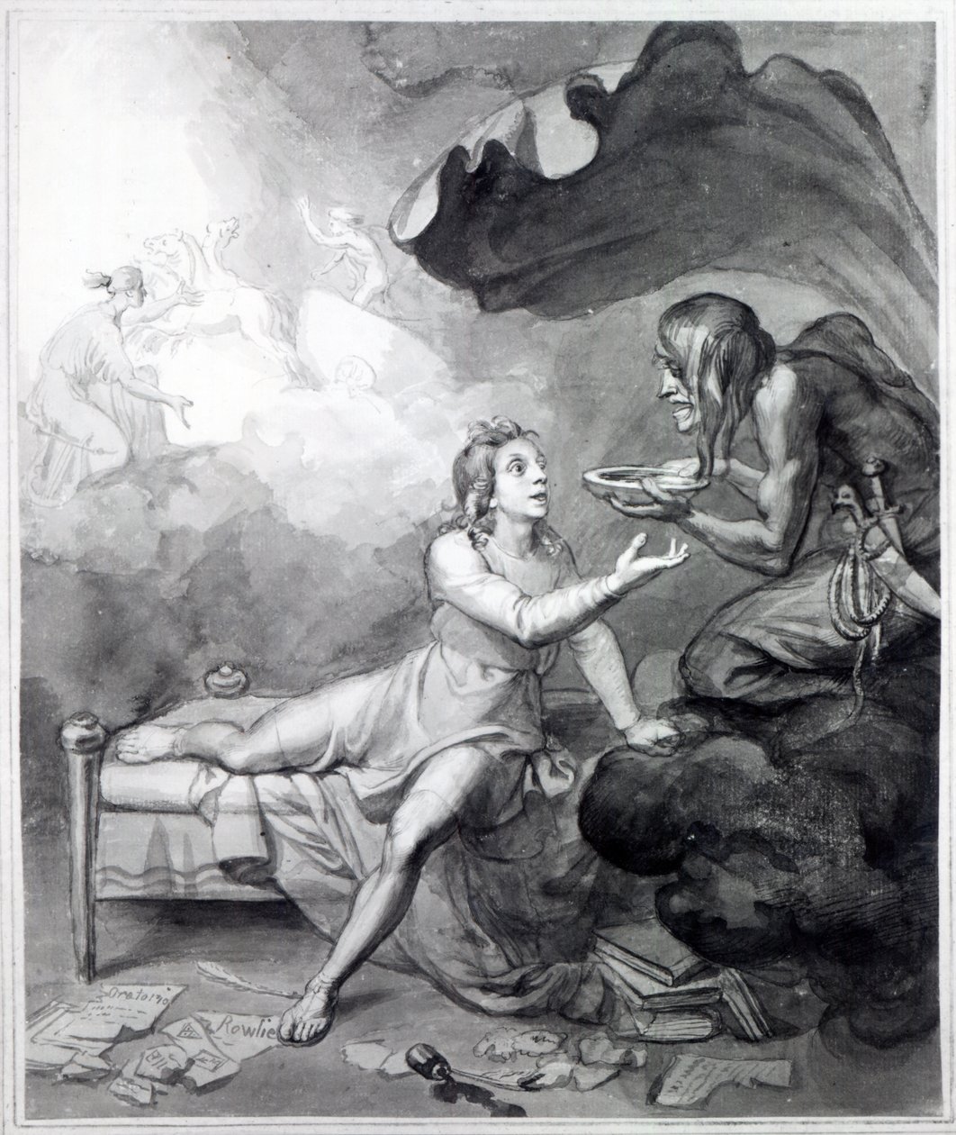 Thomas Chatterton riceve una ciotola di veleno dalla Disperazione (penna, inchiostro e lavaggio su carta) da John Flaxman
