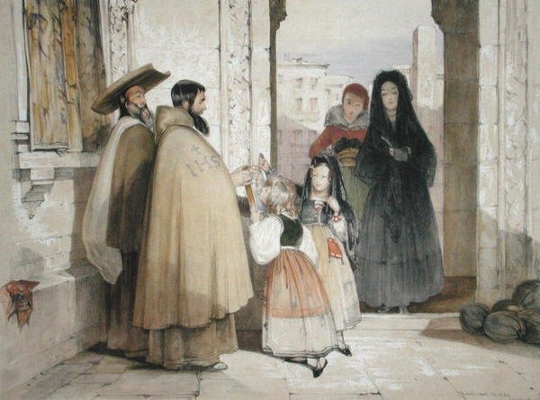 Monaci mendicanti che ricevono elemosine, da 