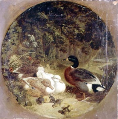 Anatre e anatroccoli in un paesaggio fluviale boscoso da John Frederick Herring Senior