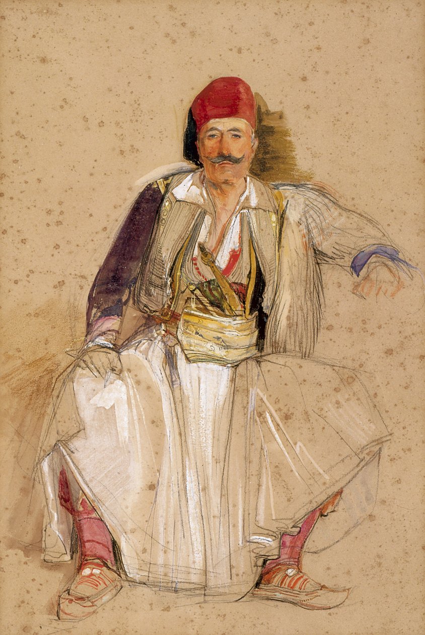 Un guerriero corfiota, seduto (acquerello su matita su carta bianca) da John Frederick Lewis