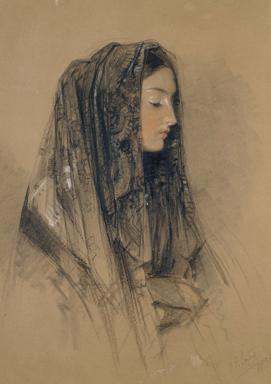 Testa di una ragazza italiana con mantiglia, 1838 da John Frederick Lewis
