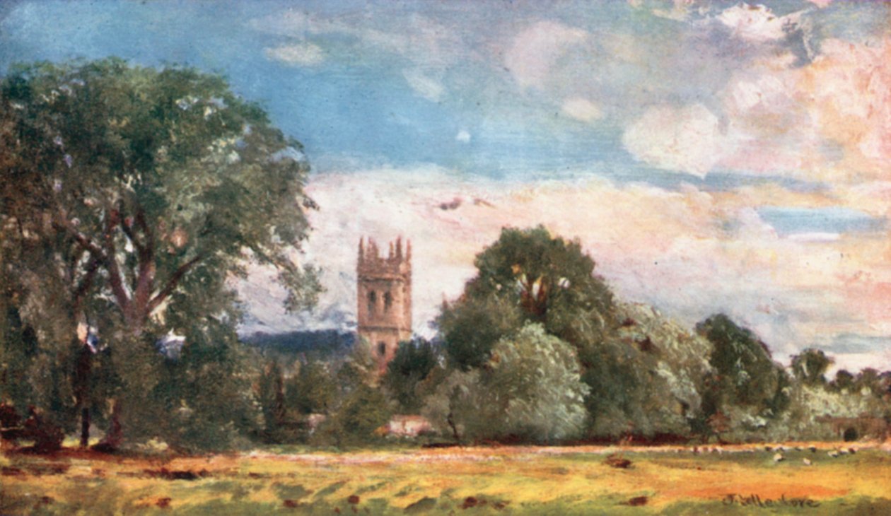 Torre del Magdalen College, dai prati (litografia a colori) da John Fulleylove