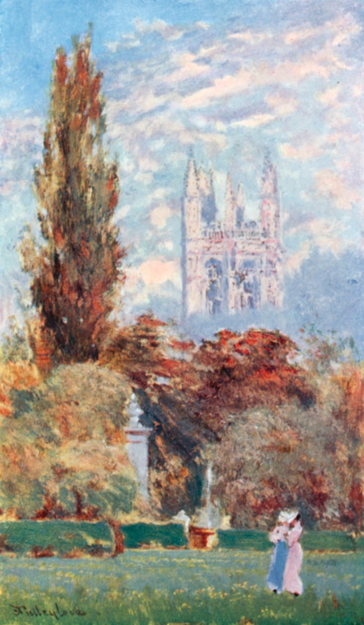 Torre Magdalen e giardino botanico (litografia a colori) da John Fulleylove