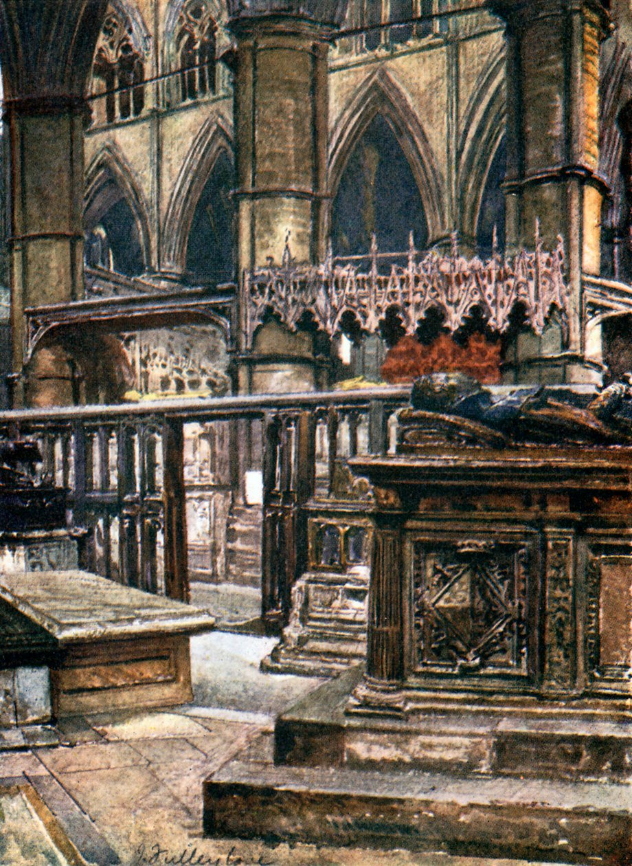 Cappella di St Edmund, con la tomba della duchessa di Suffolk, madre di Lady Jane Grey (litografia a colori) da John Fulleylove