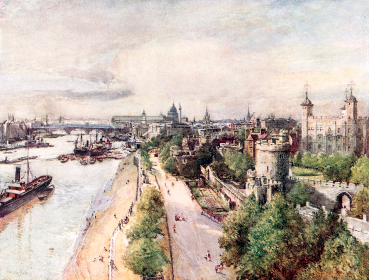 La Torre e il fiume (litografia a colori) da John Fulleylove
