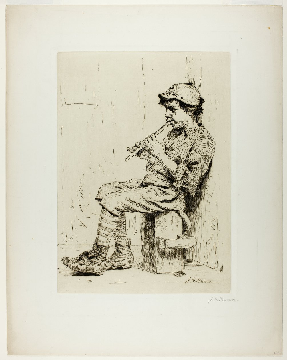 Ragazzo che suona un flauto da John George Brown