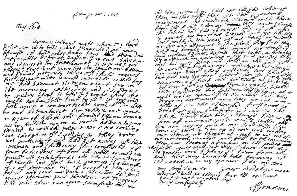 Una lettera di Graham di Claverhouse, Visconte Dundee, 1629, 1840 da John Graham
