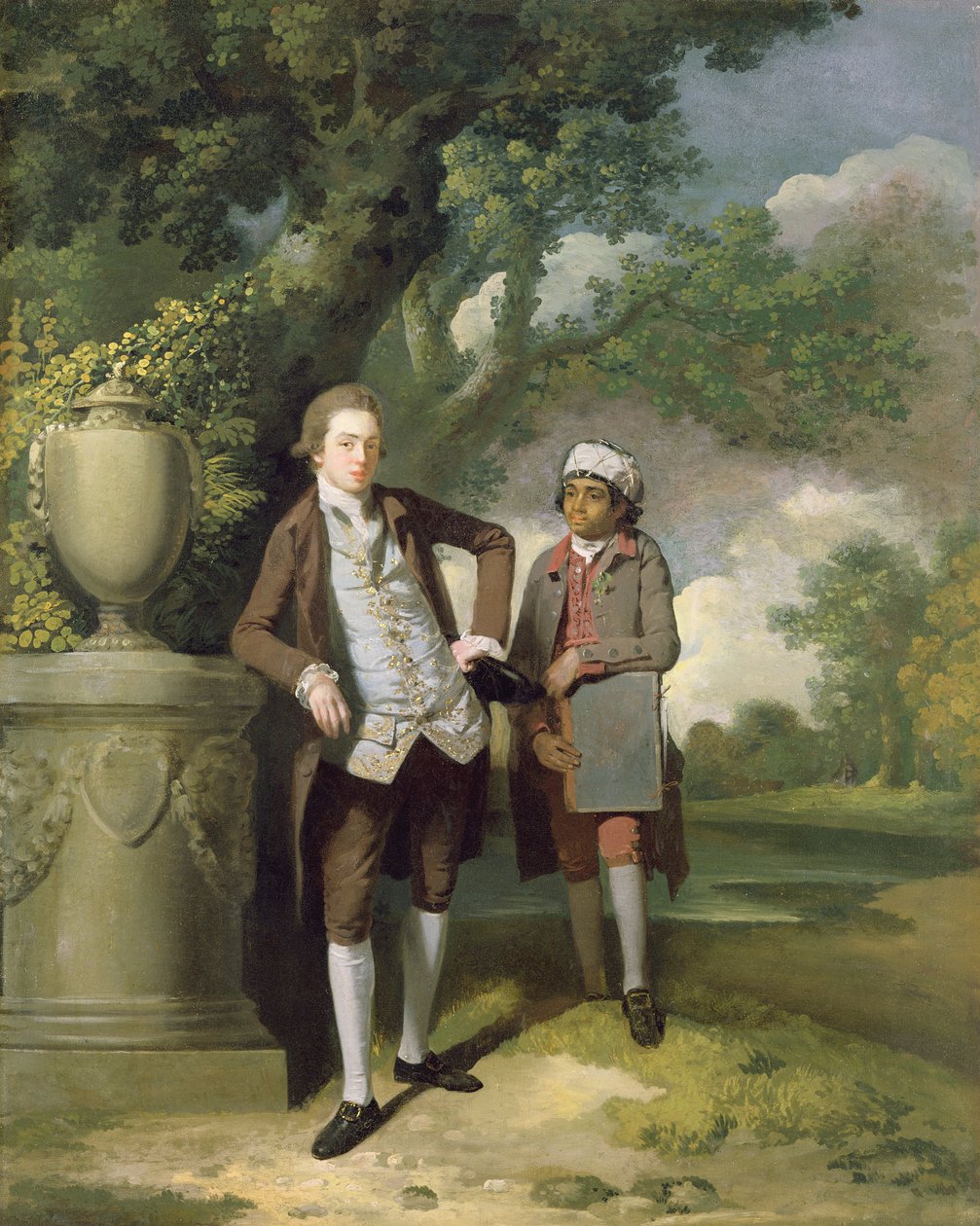 Un giovane con il suo servitore indiano che tiene un portfolio da John Hamilton Mortimer