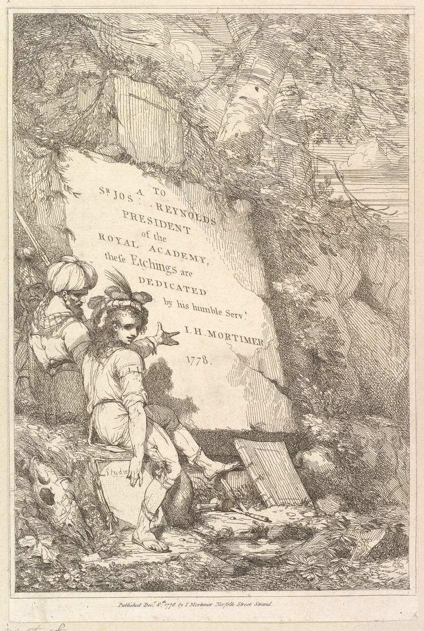 Frontespizio Quindici incisioni dedicate a Sir Joshua Reynolds da John Hamilton Mortimer