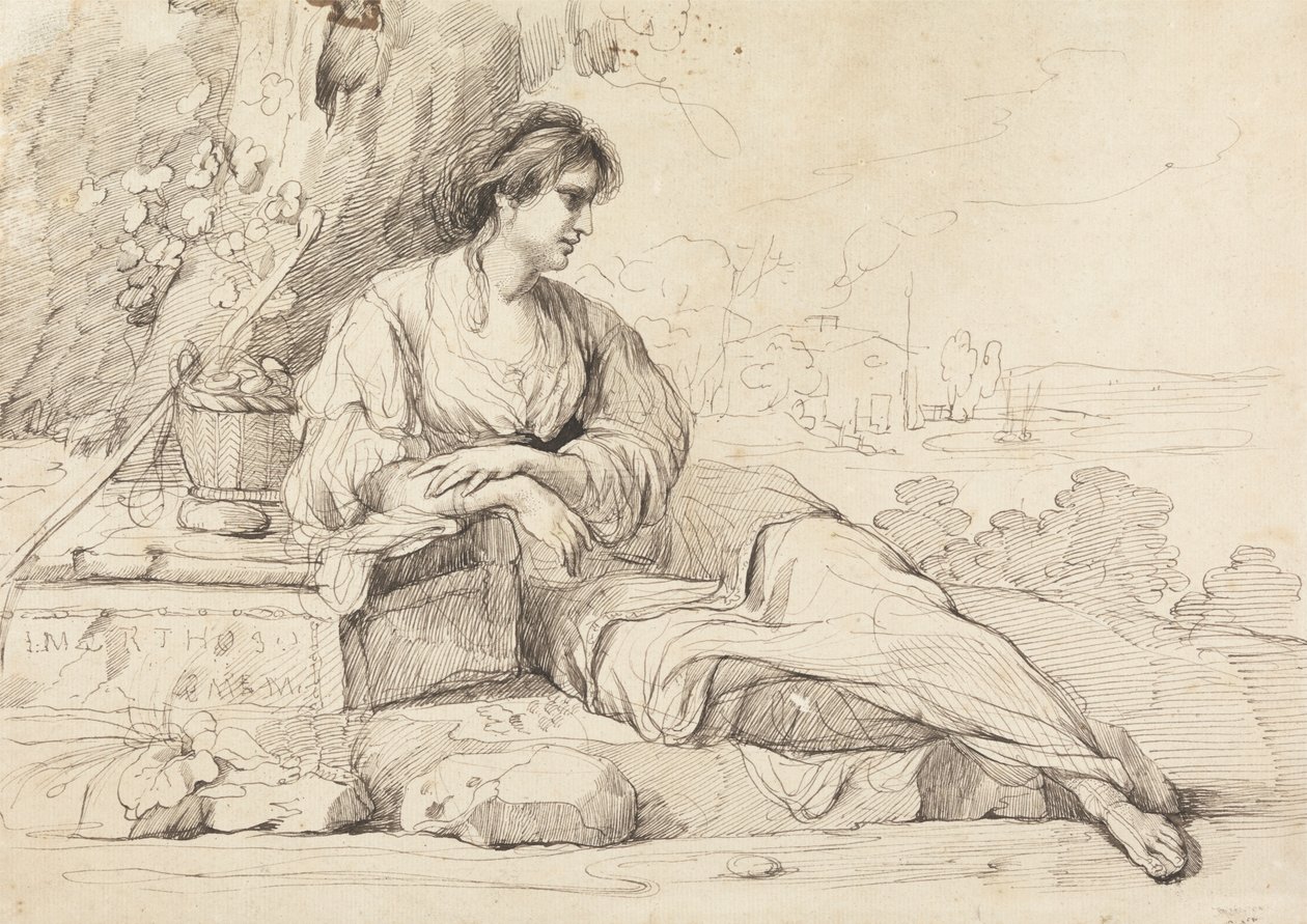 Figura femminile reclinata in un paesaggio italiano da John Hamilton Mortimer