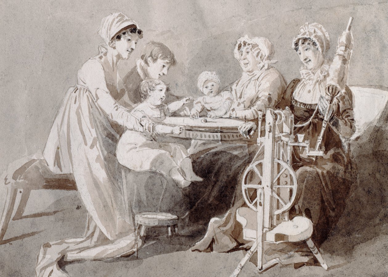 Una donna con la sua famiglia al filatoio da John Harden