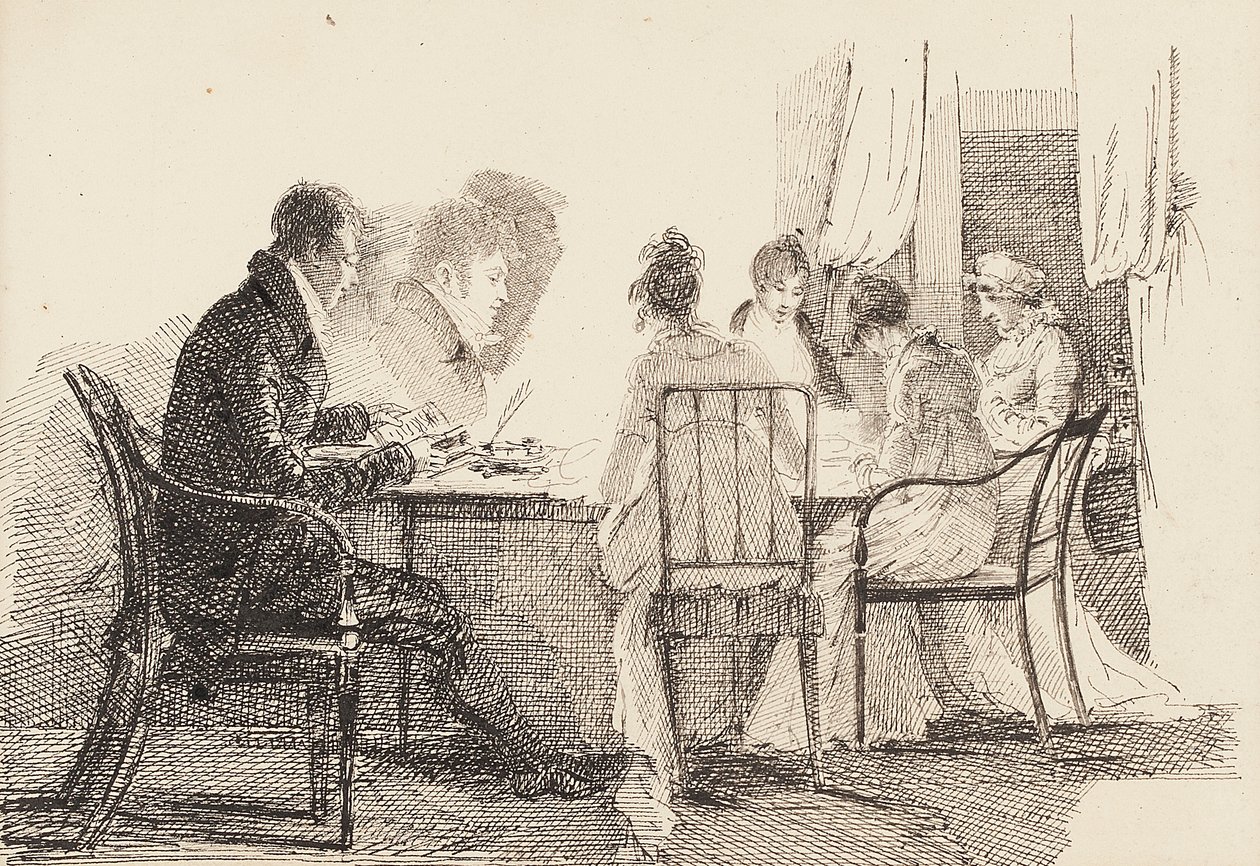 Interno con figure sedute, 1804-05 da John Harden