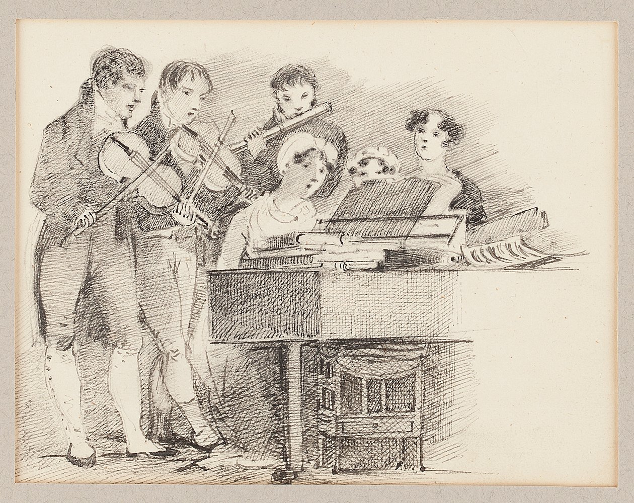 Pianista accompagnato da violinisti e un flautista da John Harden