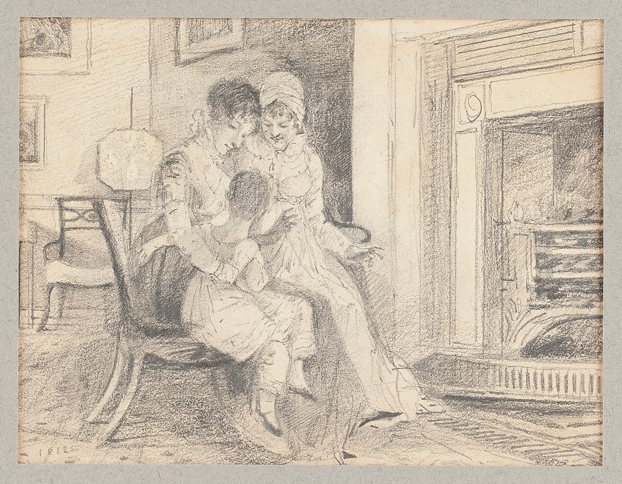 Tre accanto al fuoco, con John W di 3 anni, 1812 da John Harden