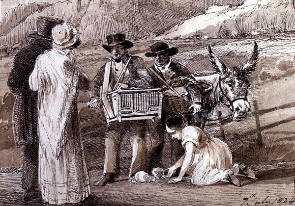 Due uomini che vendono porcellini d