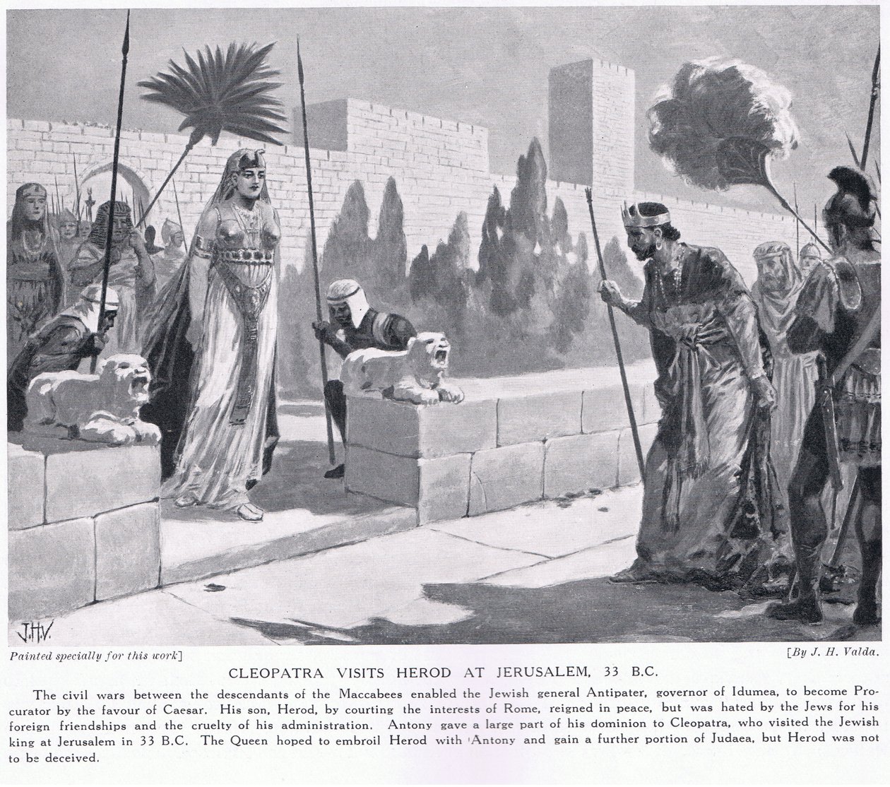 Cleopatra visita Erode a Gerusalemme 33 a.C. da John Harris Valda