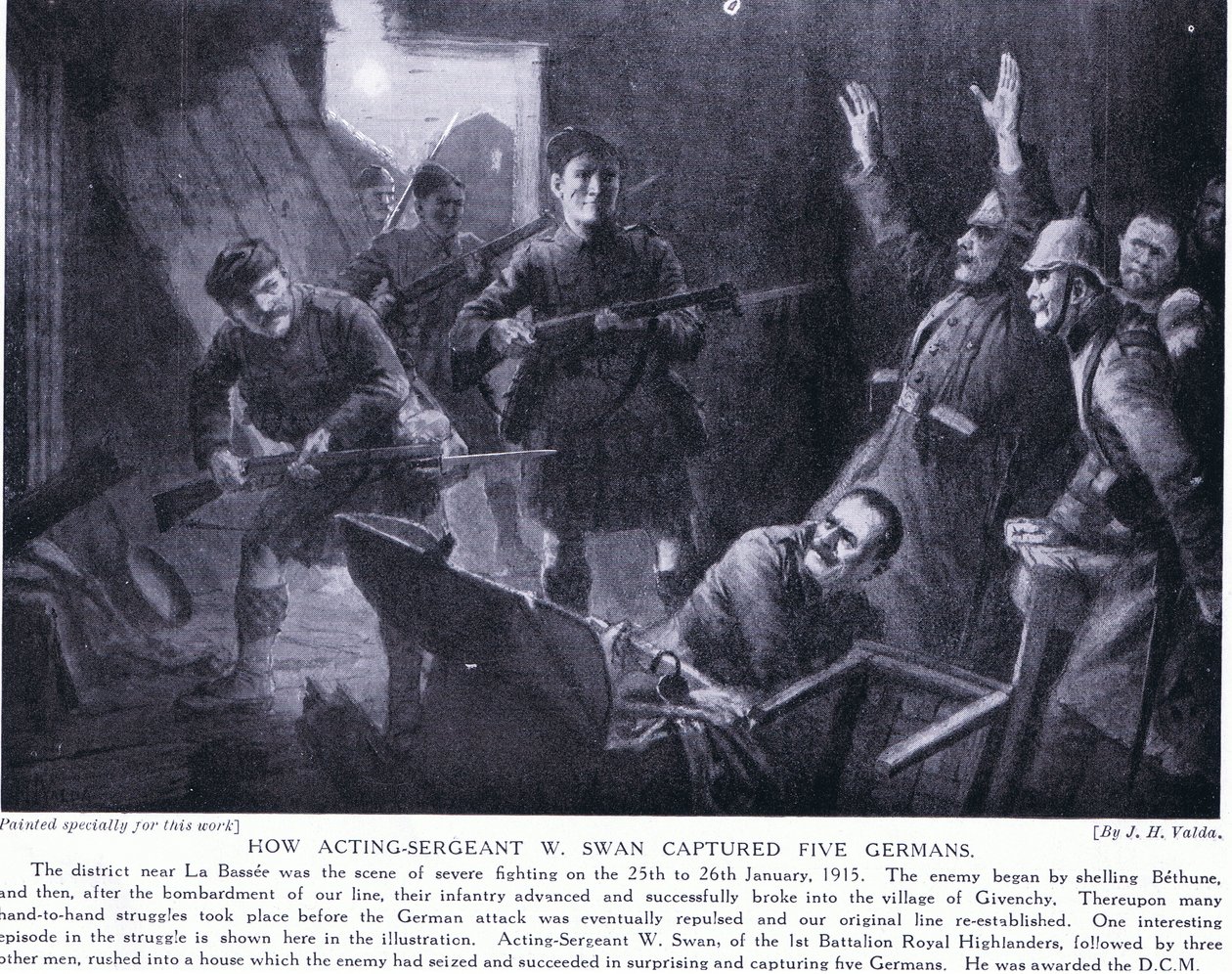 Come il sergente in azione W Swan catturò cinque tedeschi a Givenchy gennaio 1915 da John Harris Valda