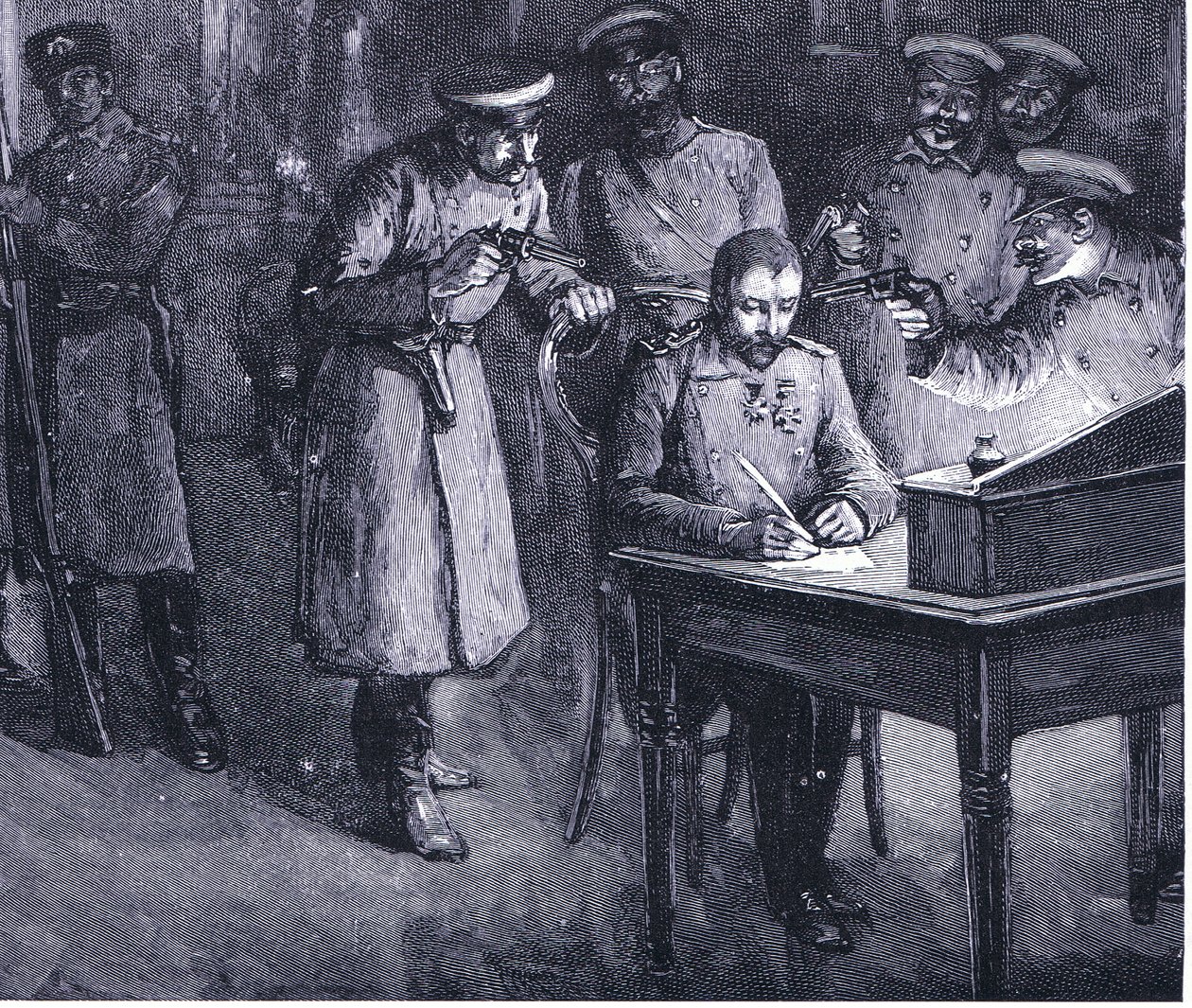 Il principe Alessandro firma la sua abdicazione 1886, illustrazione da La storia delle nazioni di Hutchinson VOL 4 c.1920s da John Harris Valda