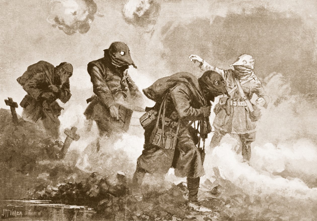 Secondo tenente (capitano temporaneo) E.M. Allfrey dirige la fornitura di munizioni, razioni e acqua alle truppe in azione durante un attacco con gas da John Harris Valda