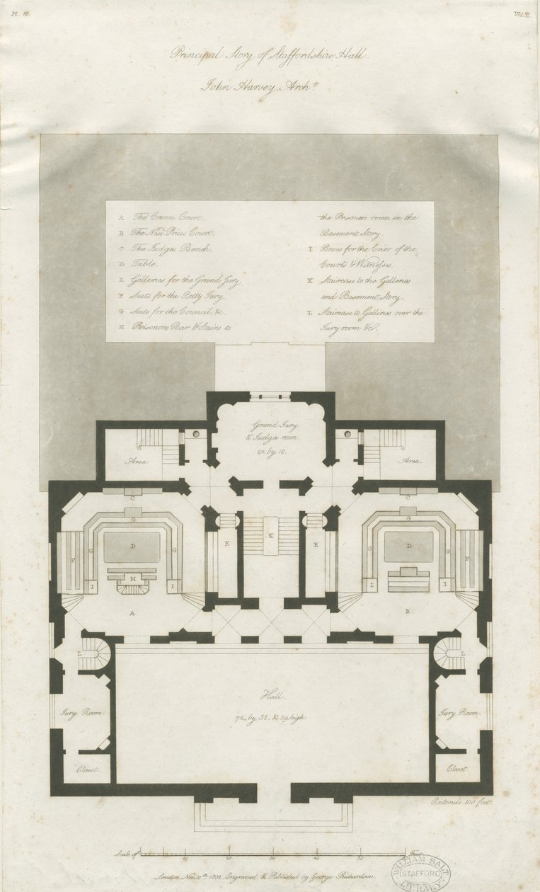 Stafford - Piano del piano principale della Shire Hall: incisione, nd [1794-1798] da John Harvey