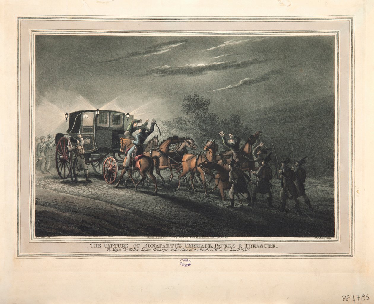 La cattura della carrozza, dei documenti e del tesoro di Bonaparte da parte del maggiore Von Keller, 1816 da John Heaviside Clark