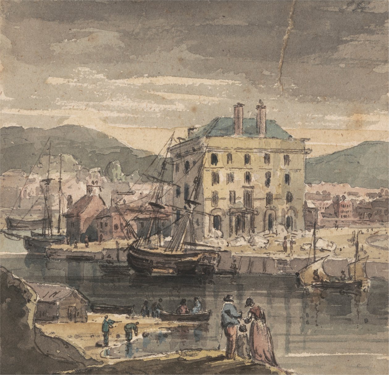 Weymouth: con figure, navi e vista di (?) la Dogana da John Henderson