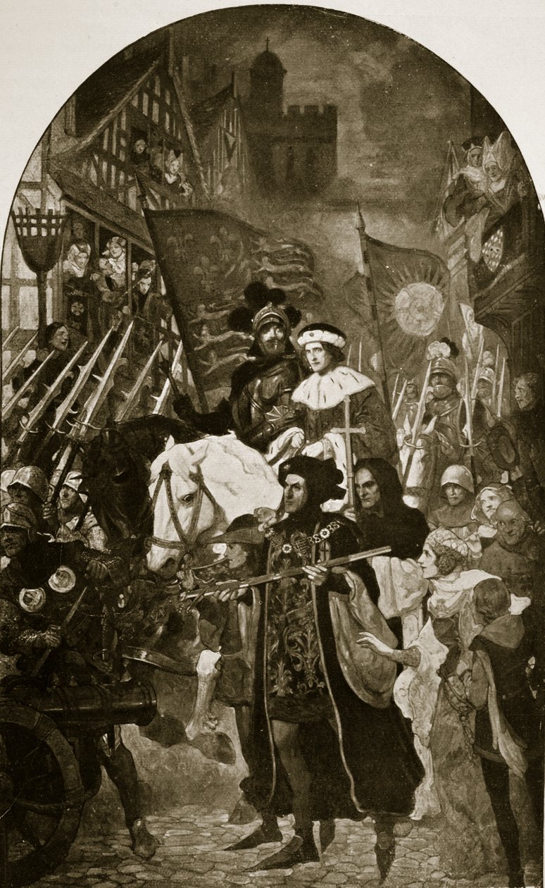 Enrico VI viene portato alla Battaglia di Barnet, 1471, illustrazione da 
