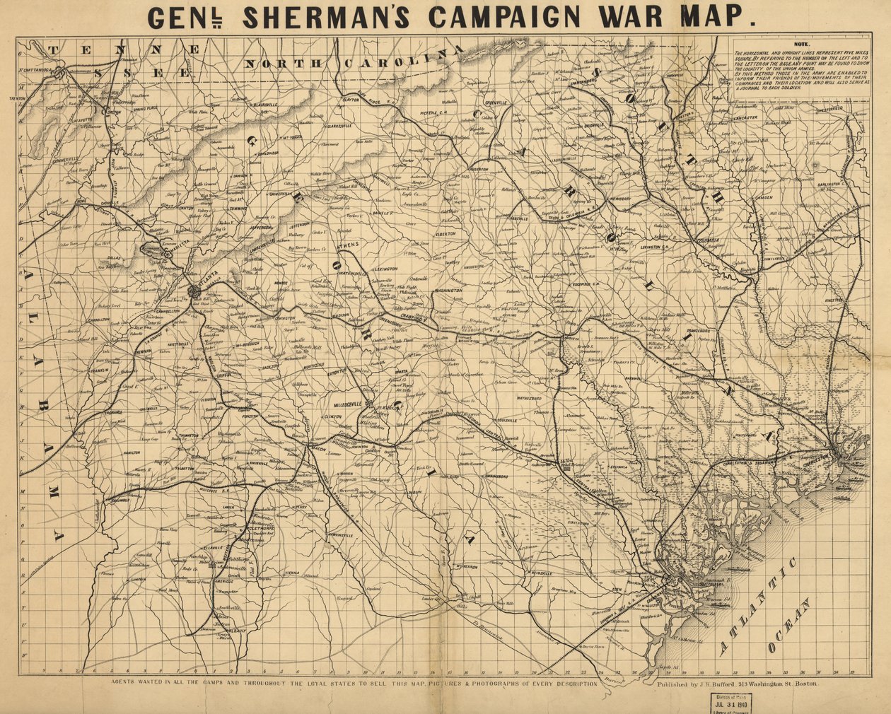 Mappa della campagna di guerra del generale Sherman. LOC 99447285 da John Henry Bufford