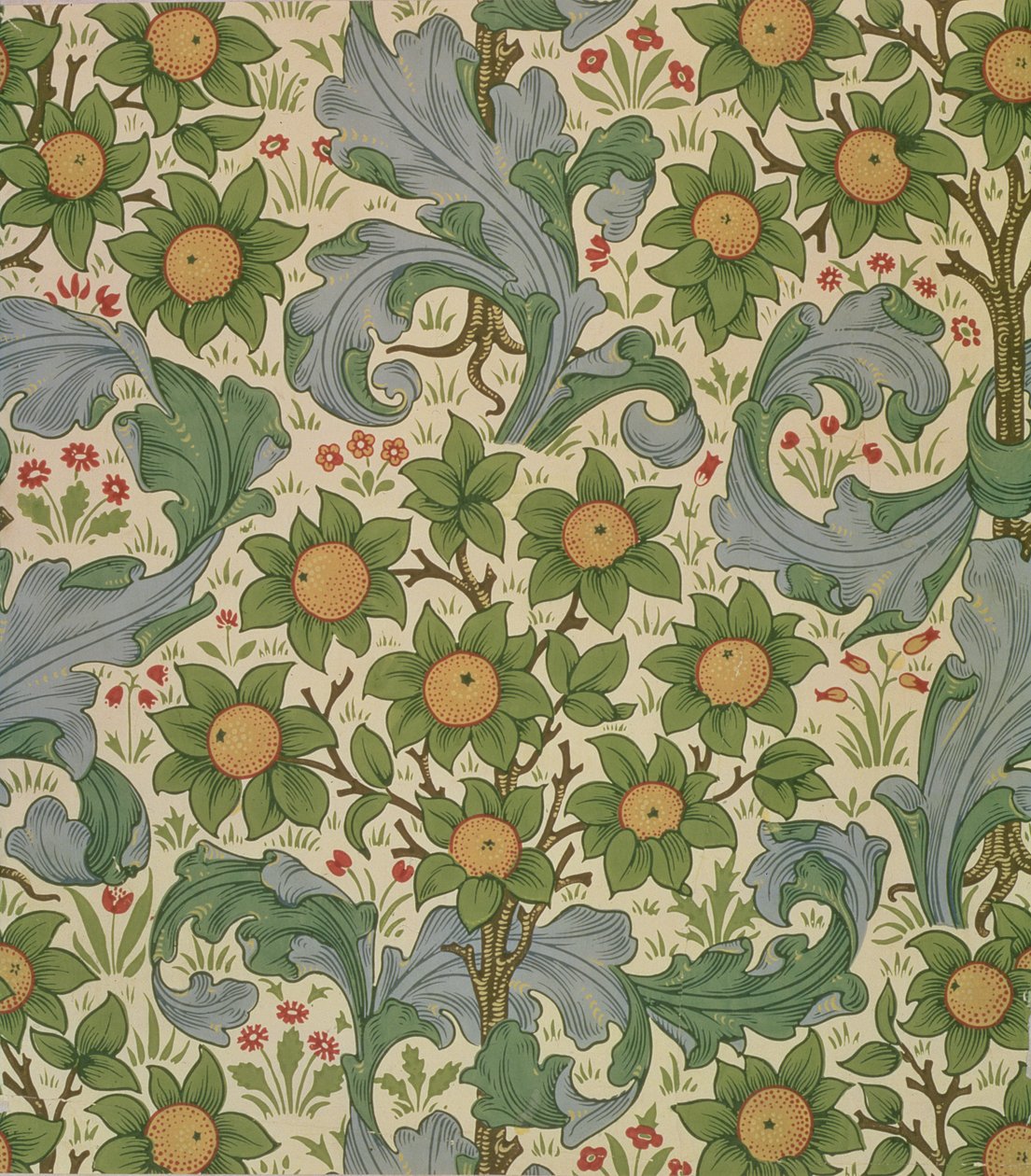 Carta da parati Orchard, disegnata da John Henry Dearle per Morris and Company, 1899 da John Henry Dearle
