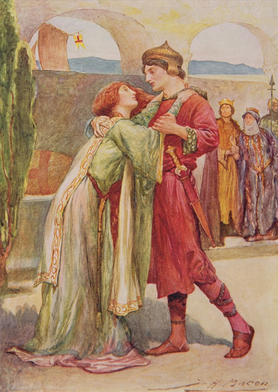 Posthumus e Imogene in Cimbelino da Storie per Bambini da Shakespeare di Edith Nesbit, pub. da Raphael Tuck & Sons Ltd., Londra da John Henry Frederick Bacon