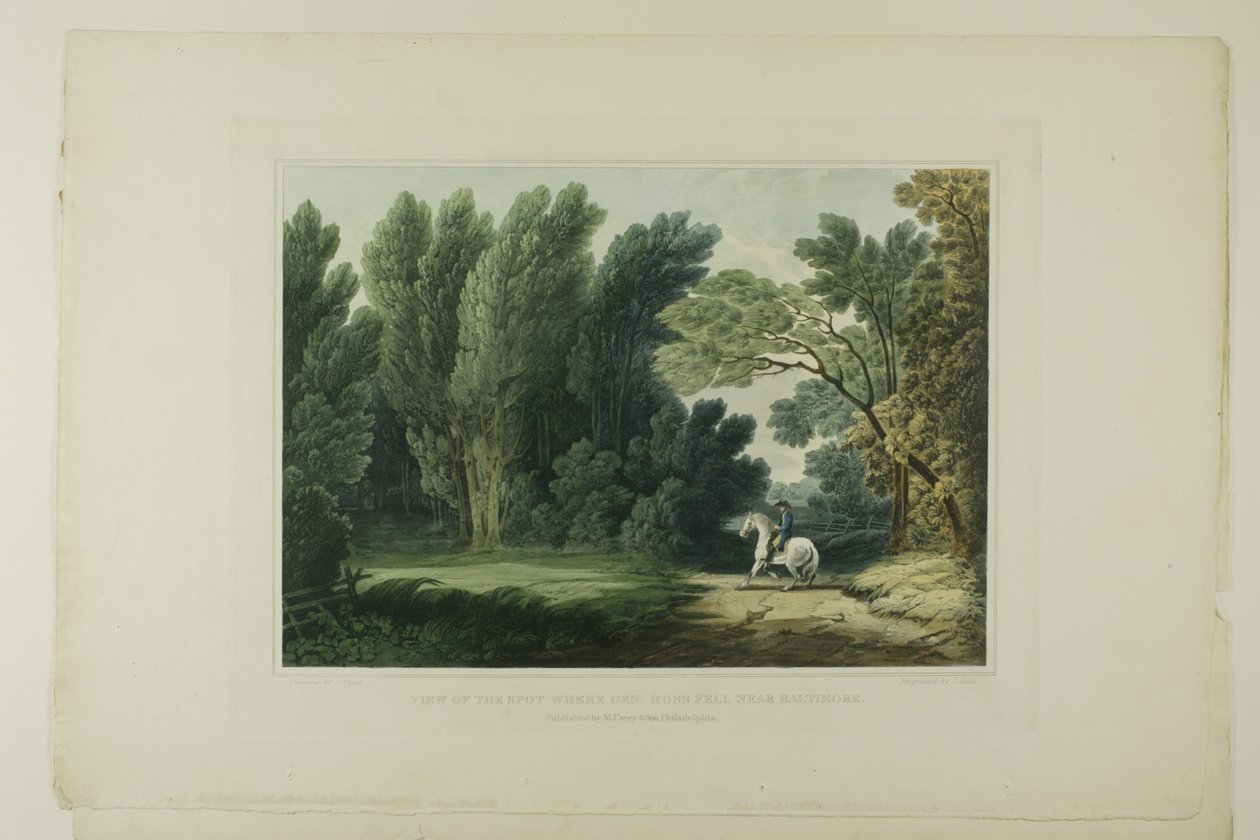 Vista del luogo dove cadde il generale Ross, vicino a Baltimora, tavola sei del primo numero di Vedute pittoresche del paesaggio americano da John Hill