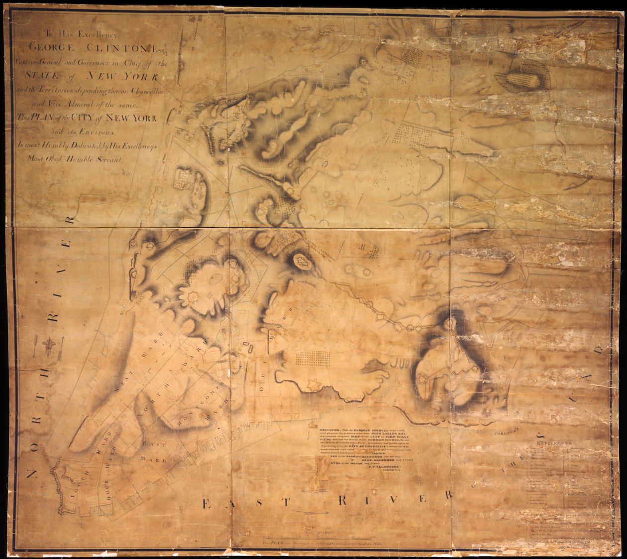 Alla sua eccellenza George Clinton, Esq. . . . Questo piano della città di New York e dei suoi dintorni . . ., 1785 da John Hills