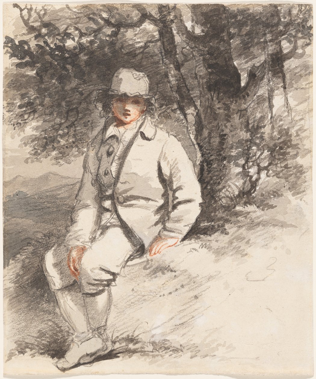 Un giovane ragazzo seduto sotto un albero da John Hoppner