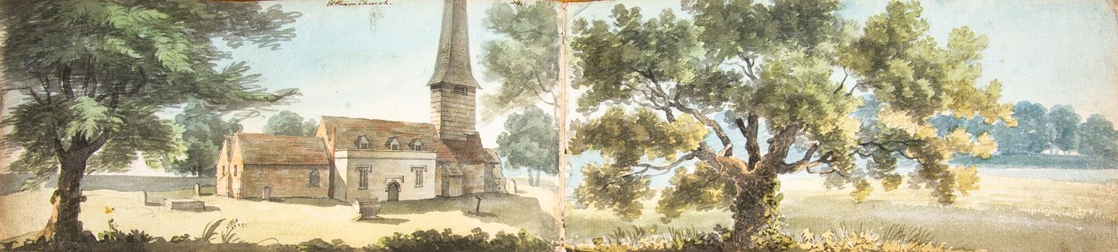 Vecchia chiesa di Eltham e una quercia, Kent da John Inigo Richards