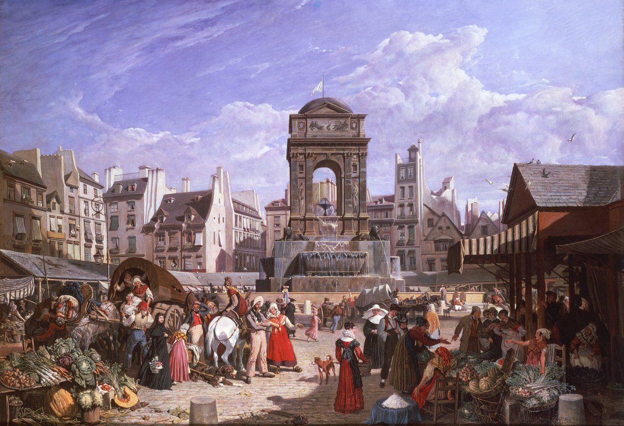 Veduta del Mercato e della Fontana degli Innocenti, Parigi da John James Chalon