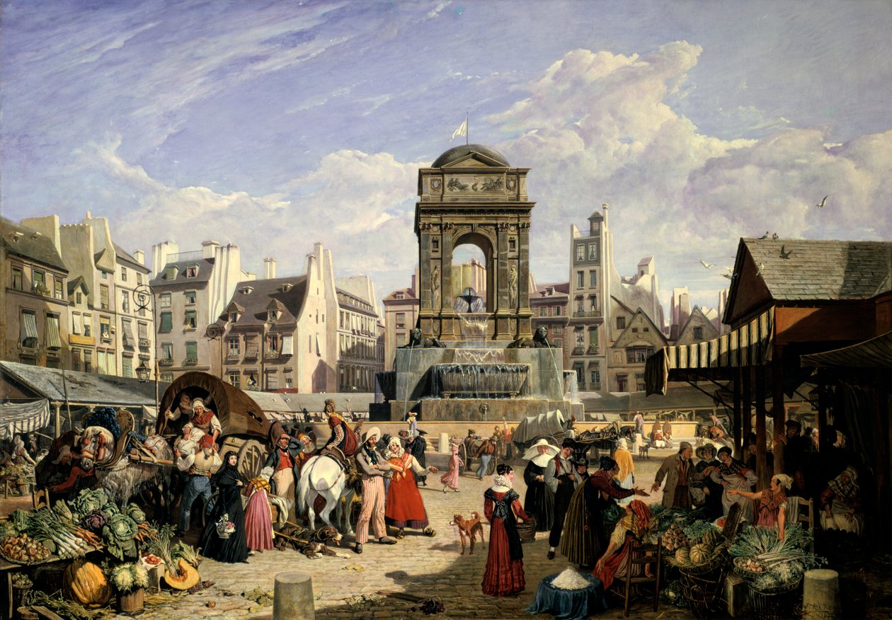 Mercato e Fontana degli Innocenti, Parigi, 1823 da John James Chalon