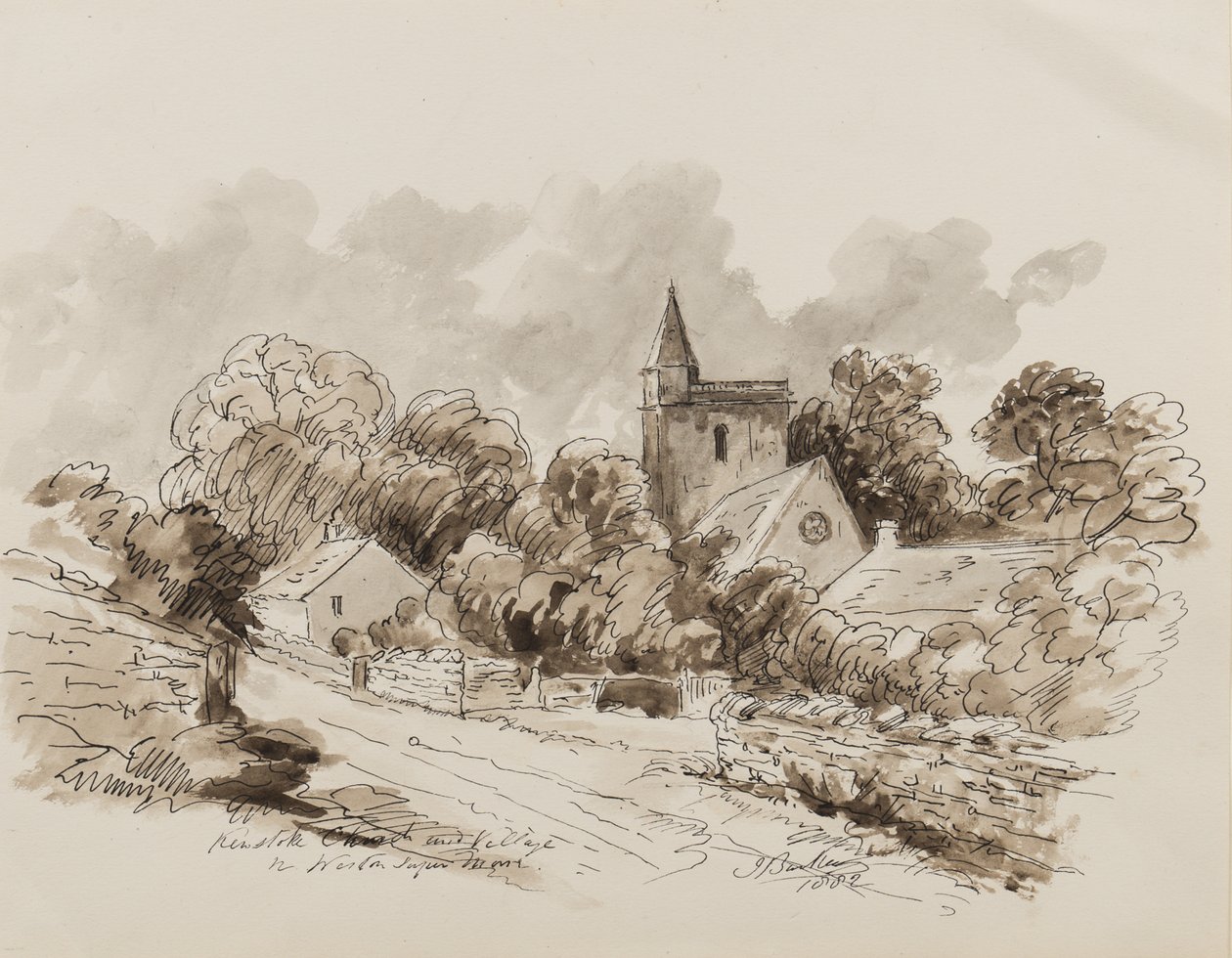 Chiesa e villaggio di Kewstoke, Weston Super Mare, Somerset, 1882 da John Joseph Barker