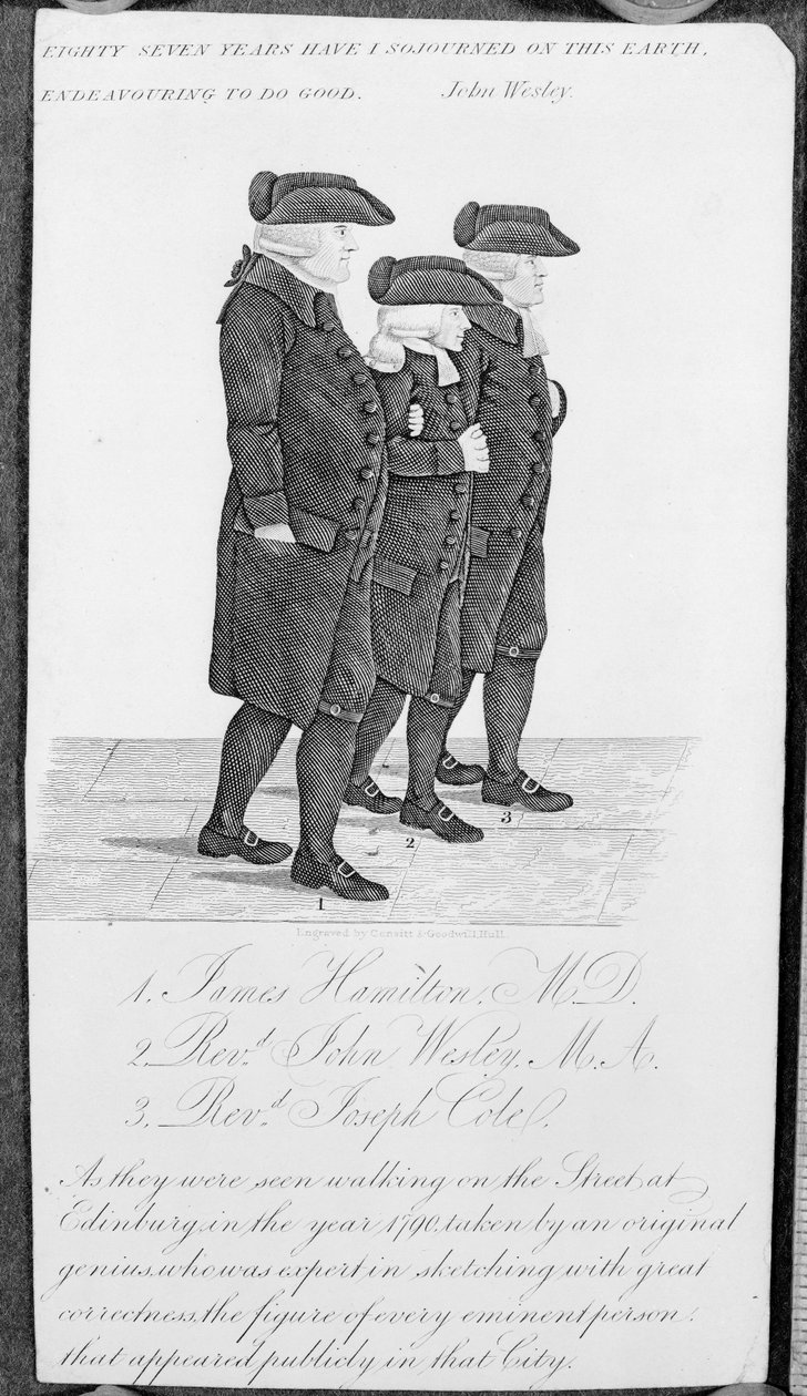 John Wesley che cammina a Edimburgo tra James Hamilton M.D. e Joseph Cole da John Kay