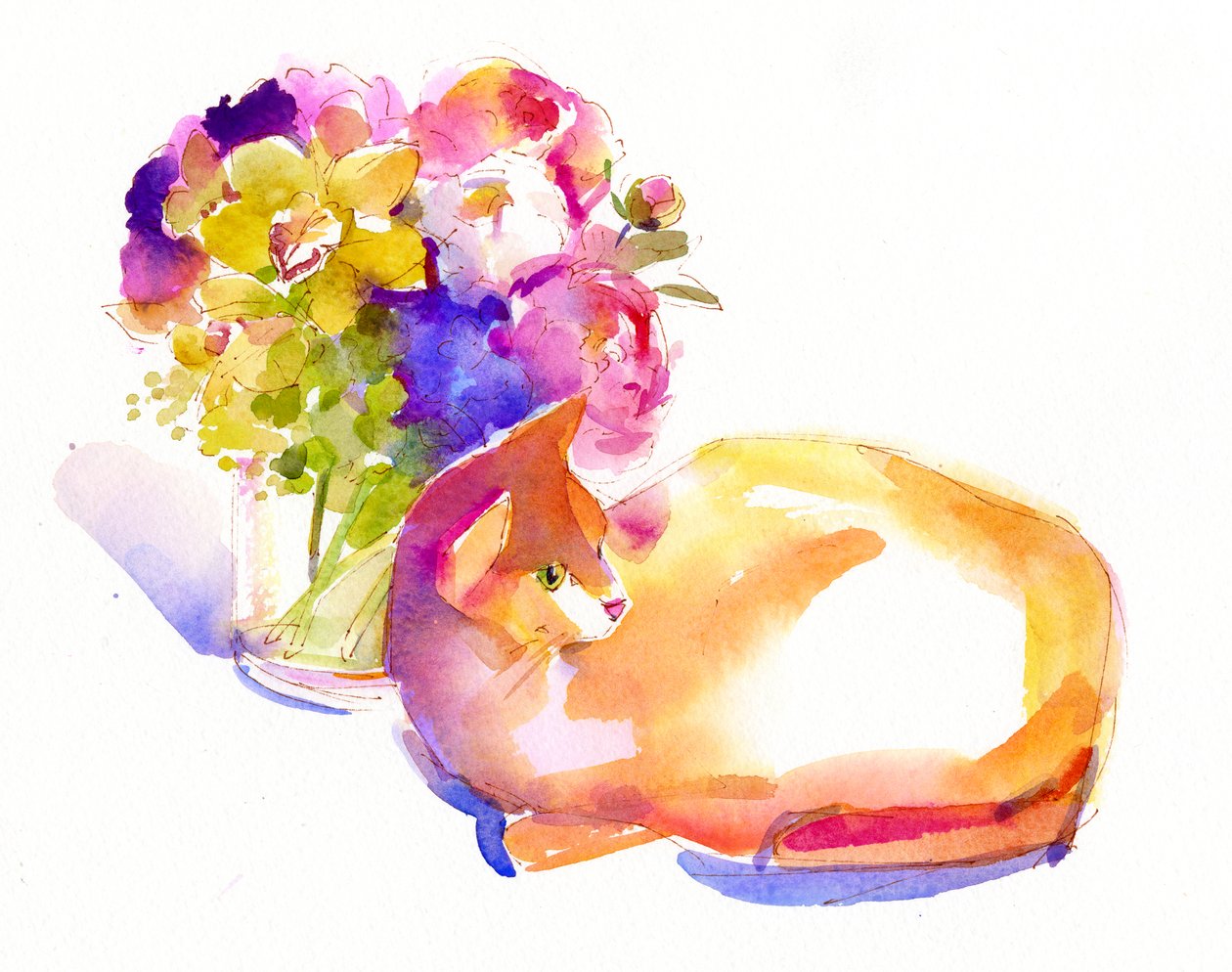 Gatto arancione con fiori da John Keeling