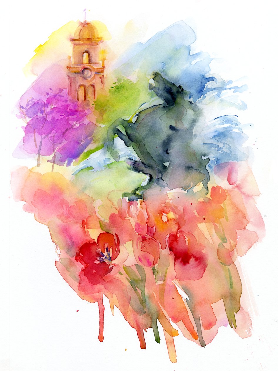 Piazza con tulipani rossi da John Keeling