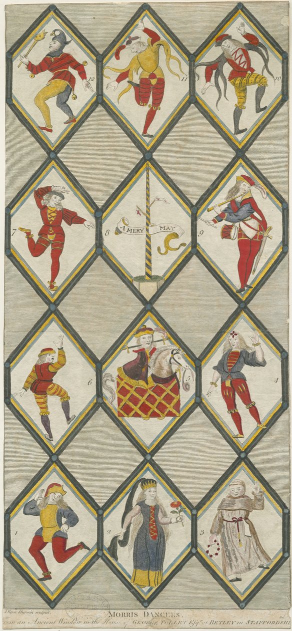 Finestra di vetro di Betley - Ballerini Morris: incisione, nd [1751-1790] da John Keyse Sherwin